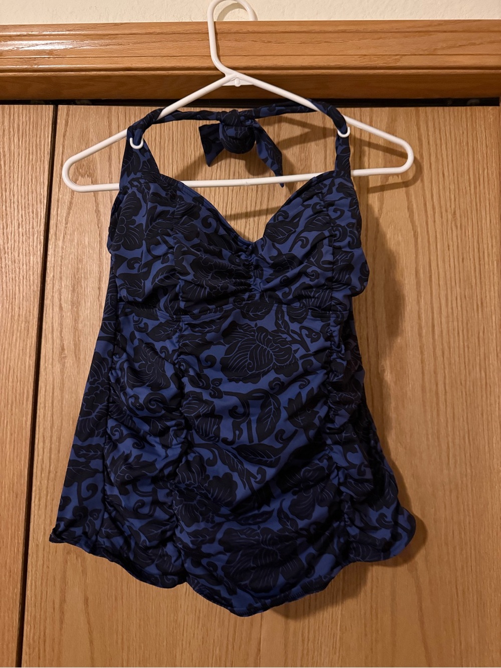 Lands' End Black and Navy Floral Swim Halter Tankini Top